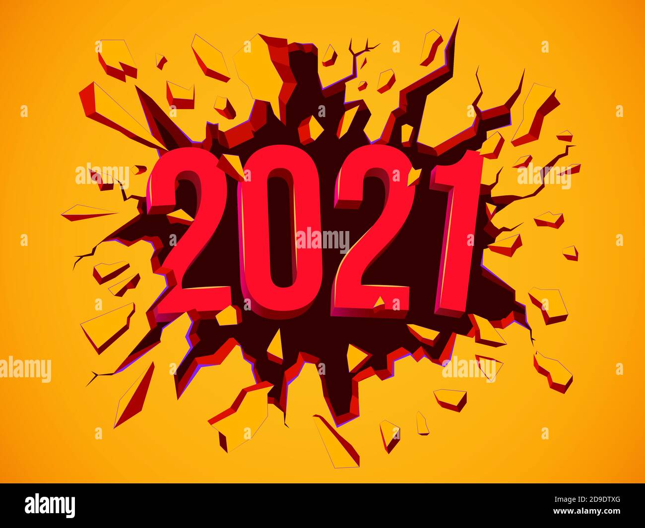Frohes neues 2021 Jahr Grußkarte. Abbildung mit 3D-Text. Flyer, Hintergrund, Poster, Einladung oder Banner für die Silvesterparty 2021 Stock Vektor