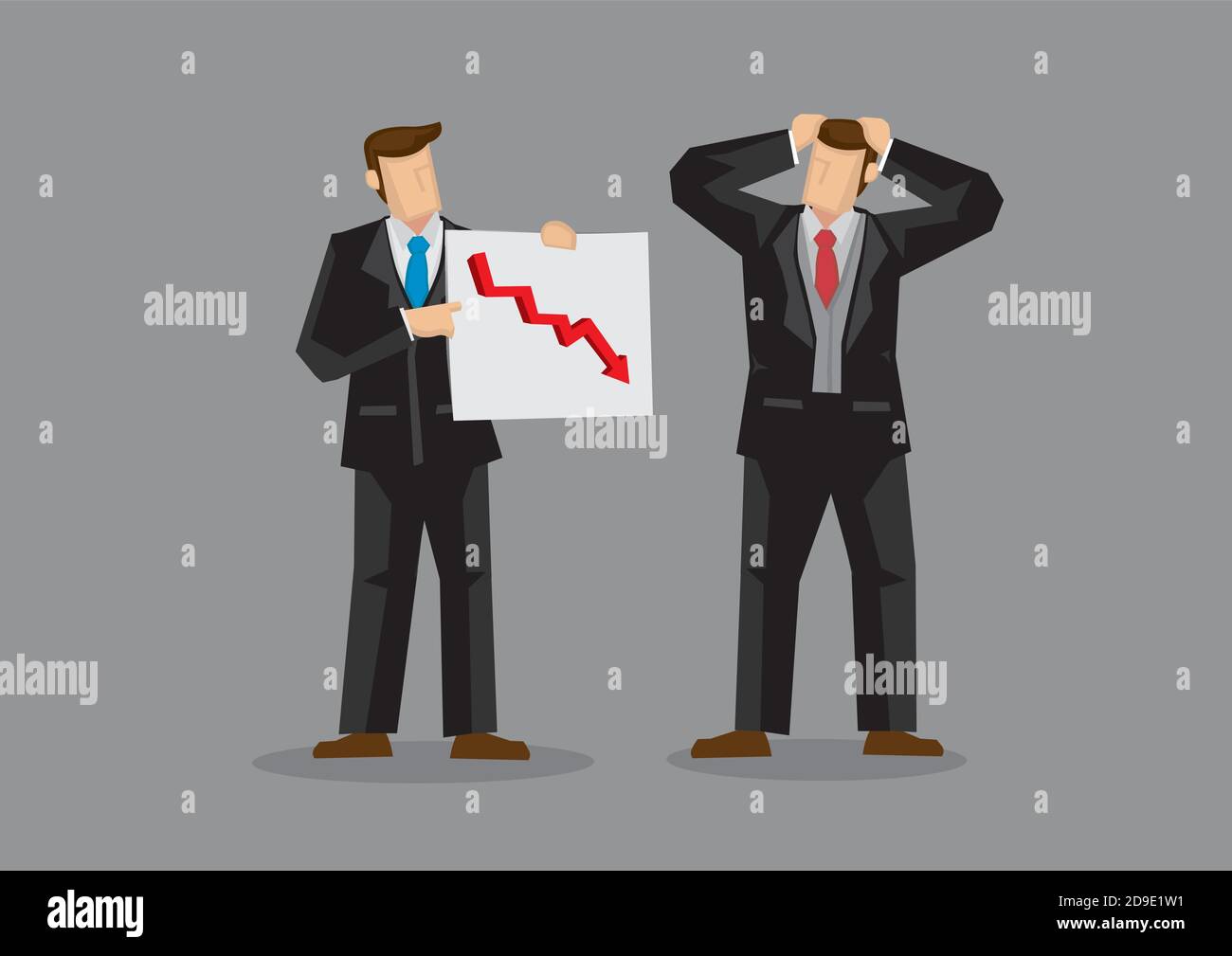 Geschäftsleute mit Diagramm zeigt Abwärtstrend Gefühl betont über rückläufiges Geschäft. Cartoon-Vektor-Illustration über schlechte Geschäftsentwicklung Konz Stock Vektor