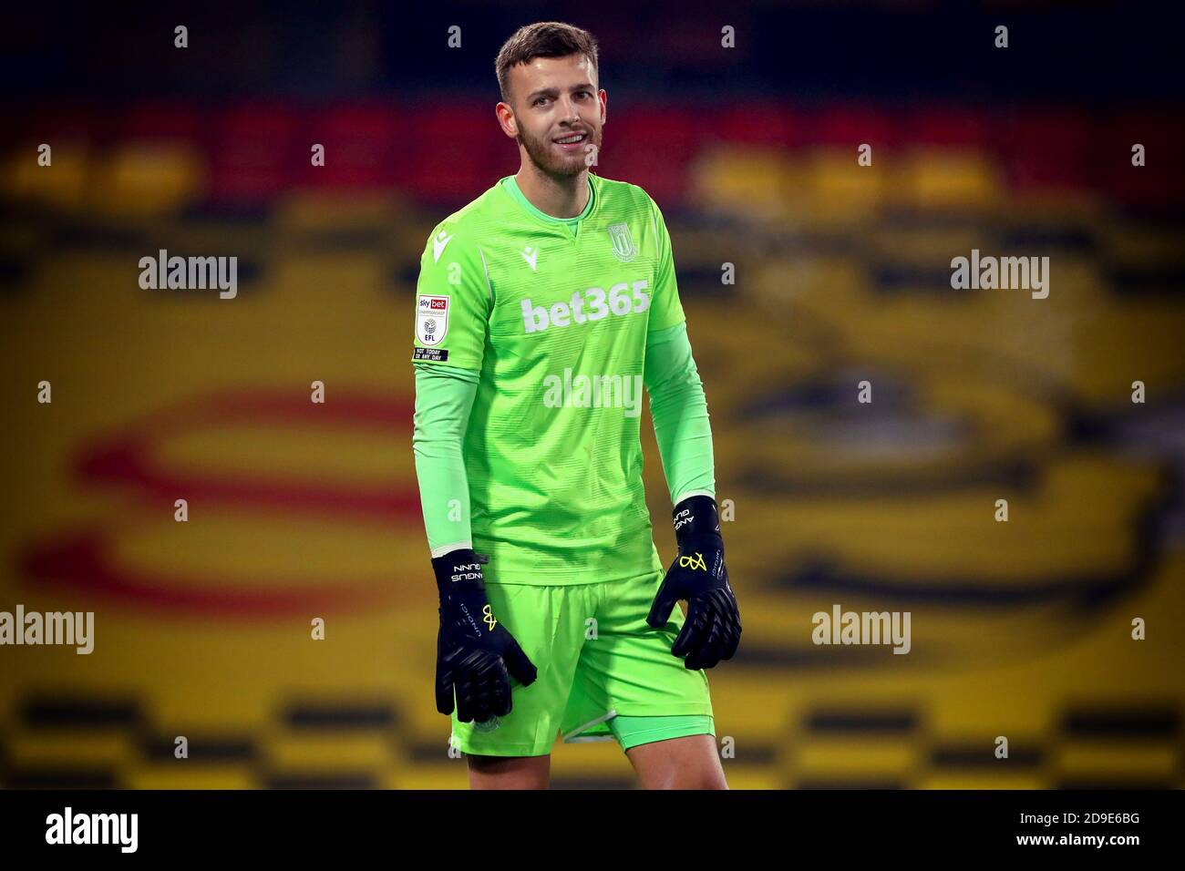 Angus Gunn of Stoke City - Watford / Stoke City, Sky Bet Championship, Vicarage Road, Watford, Großbritannien - 4. November 2020 nur zur redaktionellen Verwendung - es gelten die DataCo-Einschränkungen Stockfoto