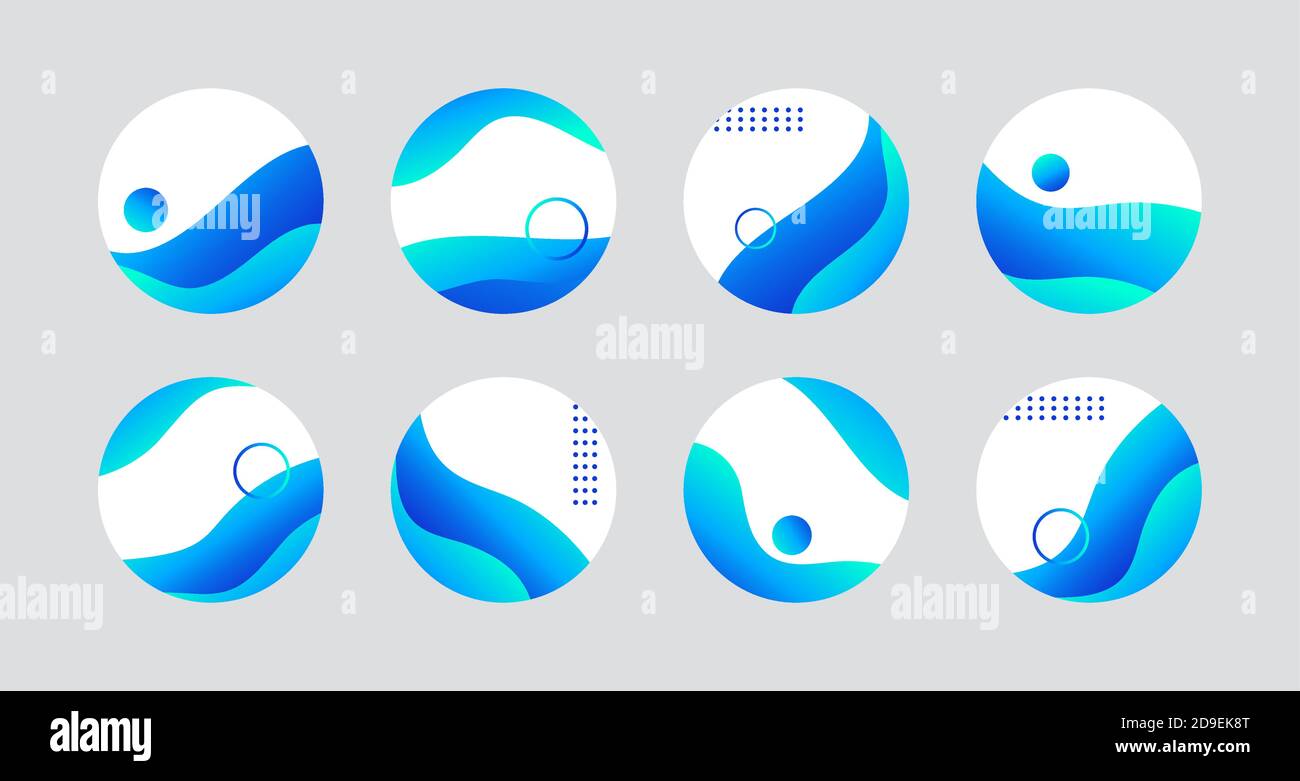 Blaue flüssige Highlight Story Cover Symbole für Social Media. Vektor abstrakten Kreis Symbole für instagram Highlights Stock Vektor