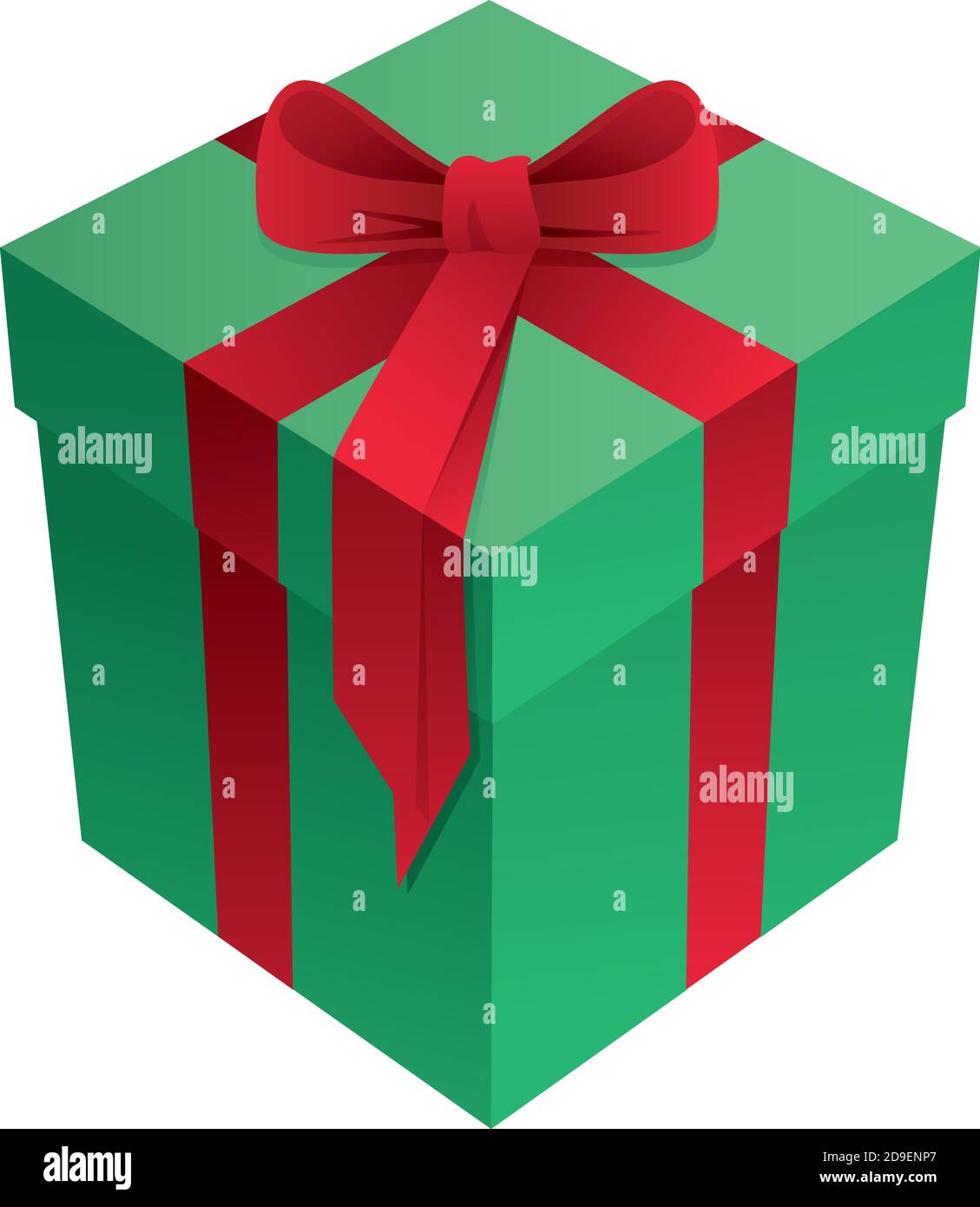 Grüne und rote Weihnachtsgeschenk-Box mit Schleife und 3D-Vektorgrafik mit isoliertem Band Stock Vektor