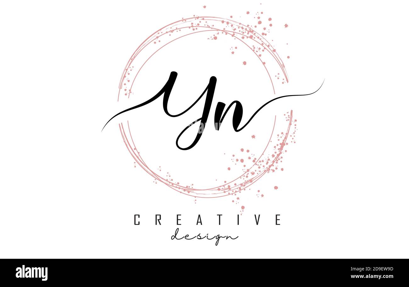 Handgeschriebenes YN Y N Letter Logo mit funkelnden Kreisen mit rosa Glitzer. Dekorative Vektorgrafik mit Y- und N-Buchstaben. Stock Vektor