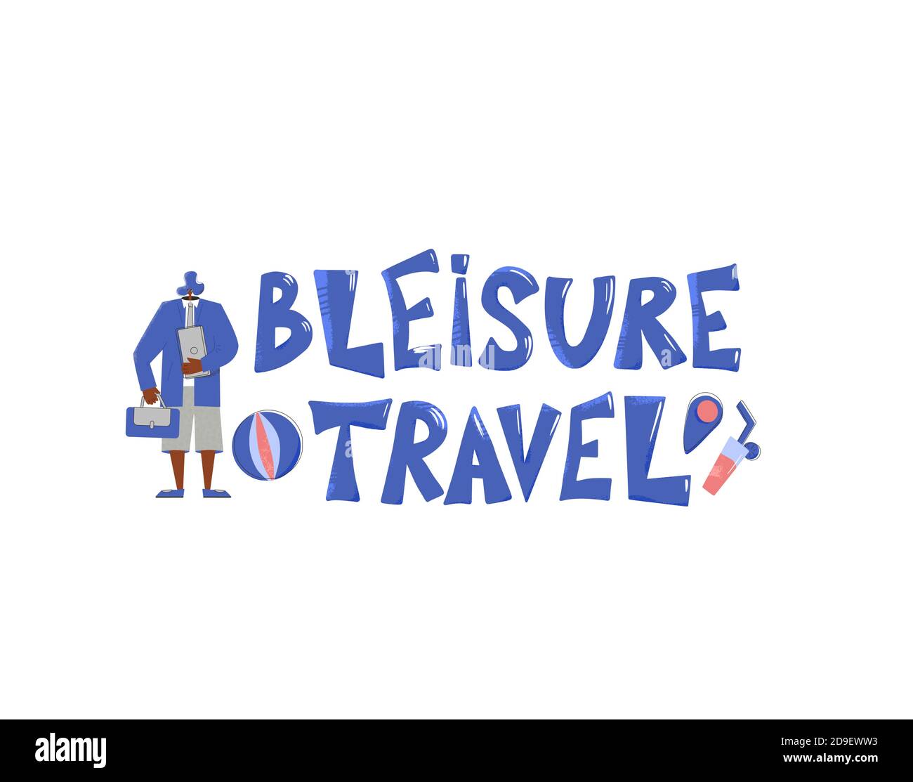 Bleisure Travel Quote Emblem. Kombination aus Geschäftsreisen und Freizeit. Work-Life-Balance. Vektor-Ebene Abbildung. Stock Vektor