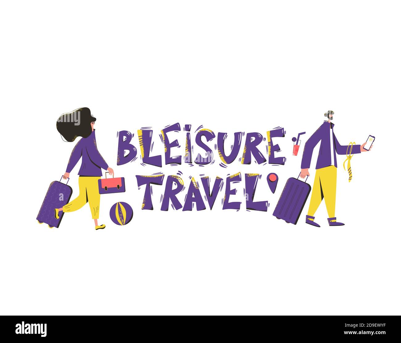 Bleisure Travel Quote Emblem. Kombination aus Geschäftsreisen und Freizeit. Work-Life-Balance. Vektor-Ebene Abbildung. Stock Vektor