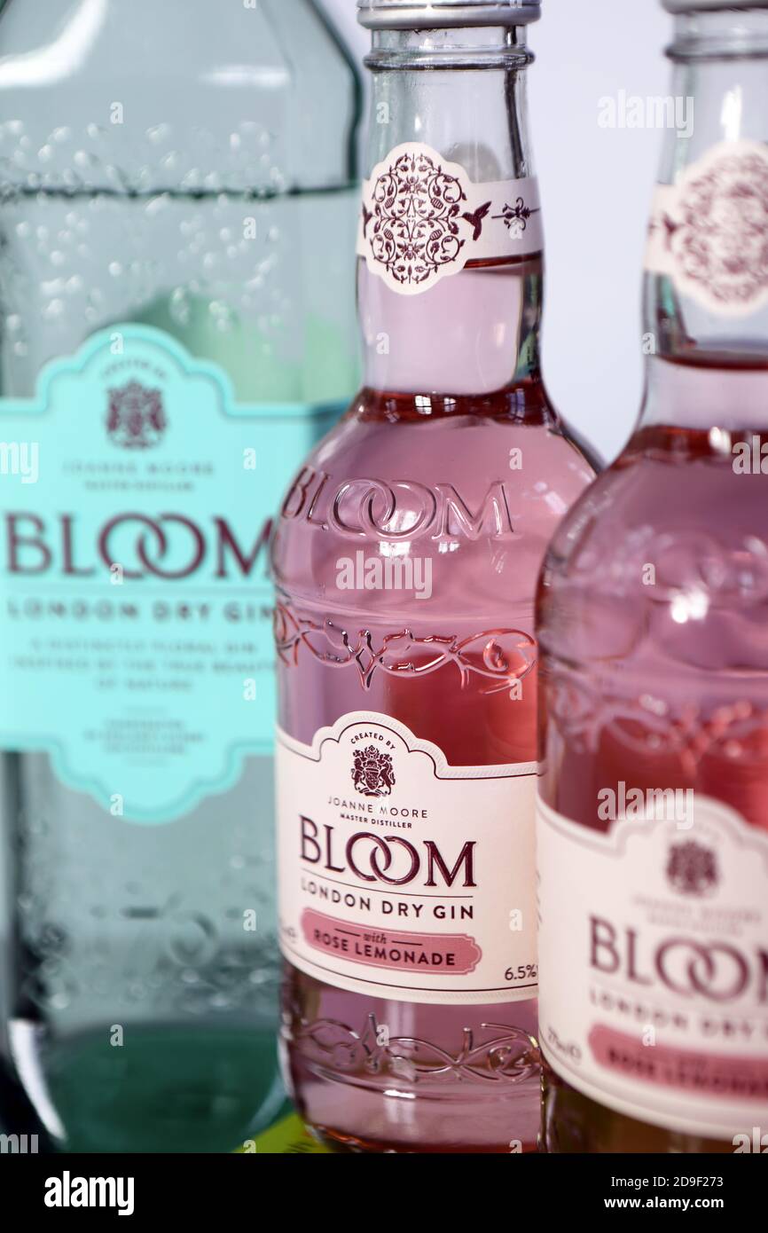 Flaschen von Bloom London Gin Stockfoto