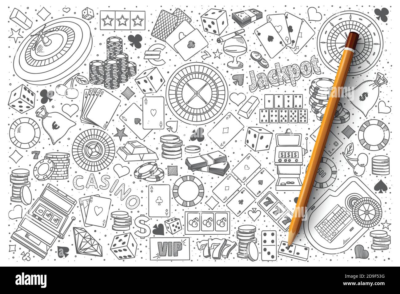 Casino Doodle Vektorset Stock Vektor