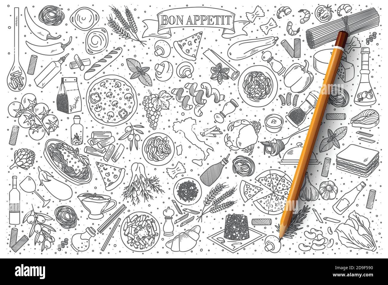 Italienische Lebensmittel Doodle Vektor-Set Stock Vektor