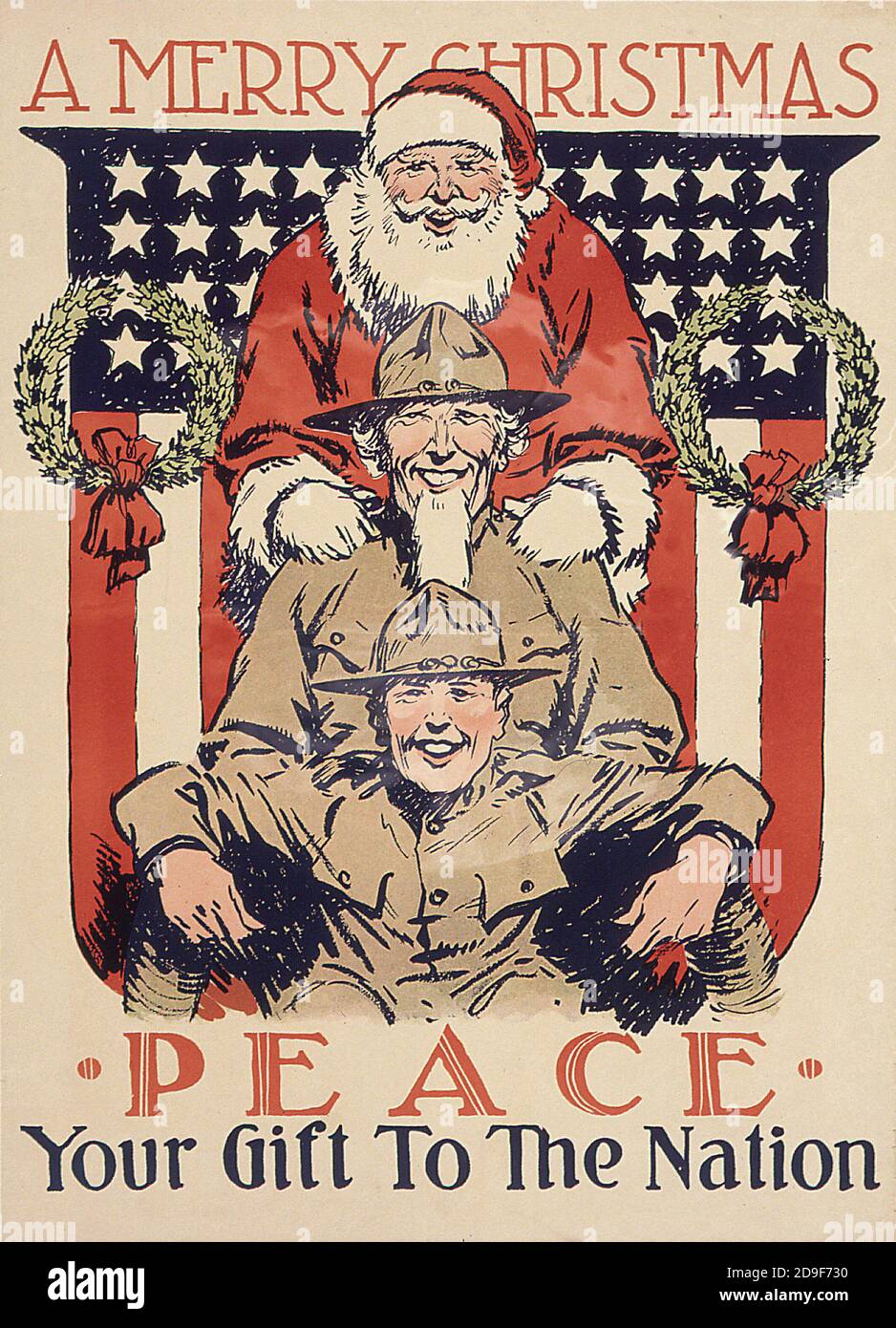 Weihnachtsmann in der US-Armee. Weihnachten im alten Stil auf Vintage-Art. Stockfoto