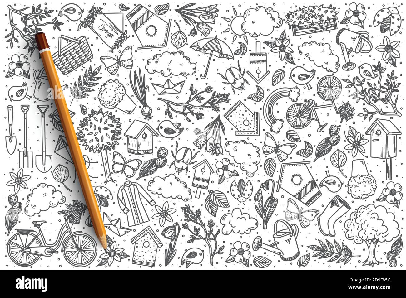 Handgezeichneter Frühling Vektor-Doodle-Set Stock Vektor