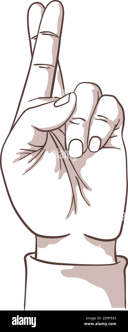 Die Abbildung isoliert auf dem weißen Hintergrund der Hand mit den gekreuzten Fingern. Stock Vektor