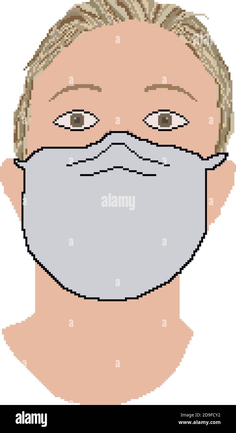 Tragen schützende medizinische Maske zur Verhinderung Virus covid19, Pixel Kunst EINES Mannes Tragen Maske isoliert Vektor Illustration. Stock Vektor