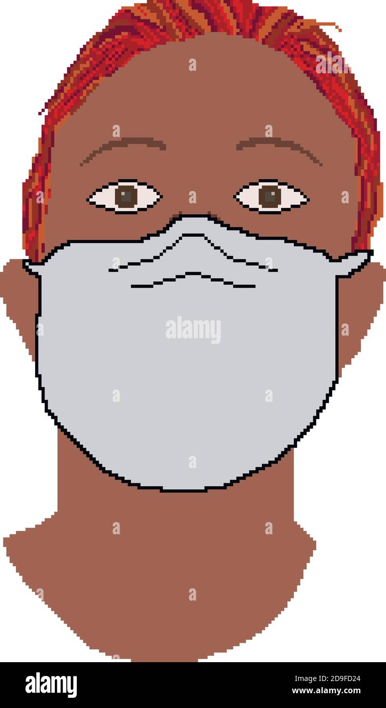Tragen schützende medizinische Maske zur Verhinderung Virus covid19, Pixel Kunst EINES Mannes Tragen Maske isoliert Vektor Illustration. Stock Vektor