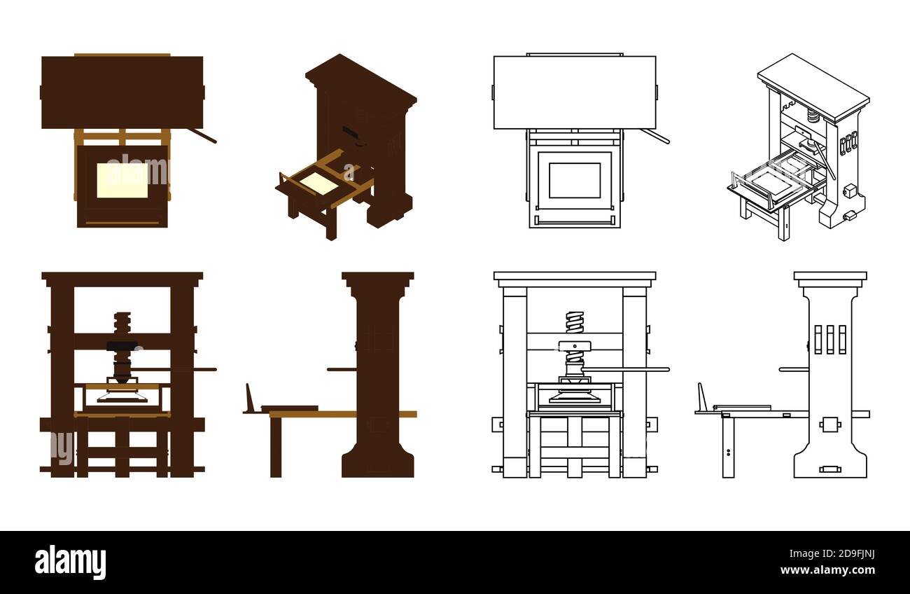 Gutenberg-Druckmaschine, Berühmte Erfindung Stock-Vektorgrafik - Alamy