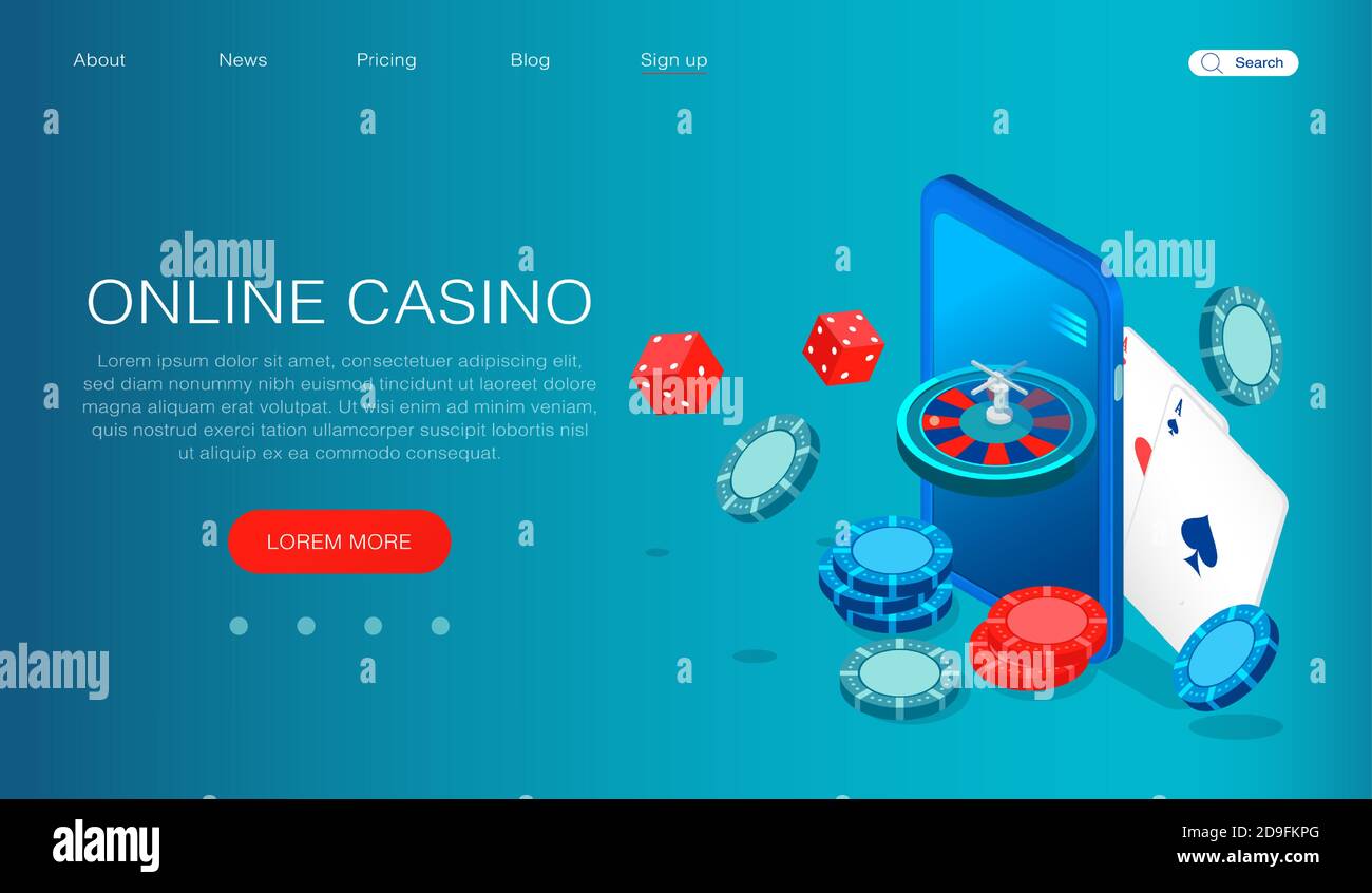 Online Casino Konzept. Vektor eines Smartphones mit Casino Roulette, Chips, Würfel und Karten Stock Vektor