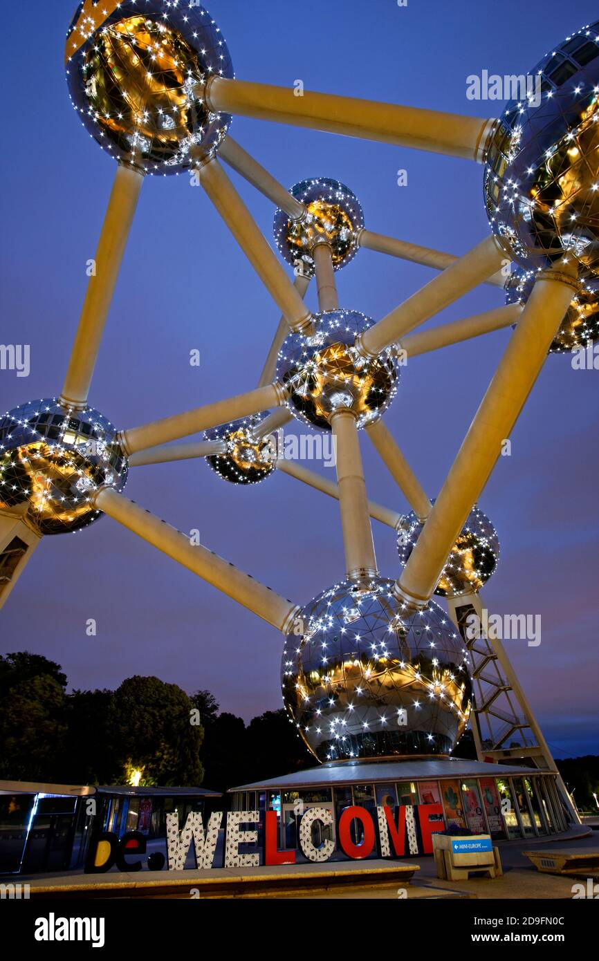 Brüssel Atomium, errichtet für die Weltausstellung 1958 in Brüssel, Belgien. Stockfoto