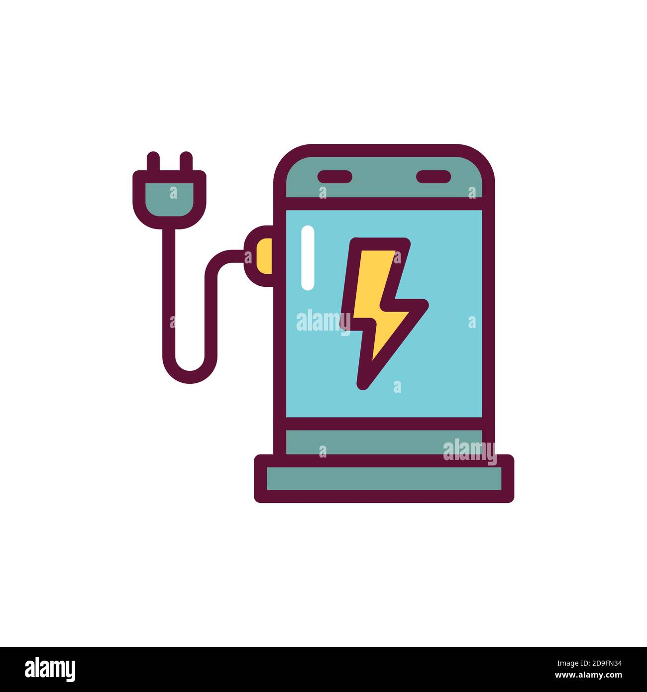 Symbol für die Farblinie der Ladestation für Elektrofahrzeuge. Isoliertes Vektorelement. Stock Vektor