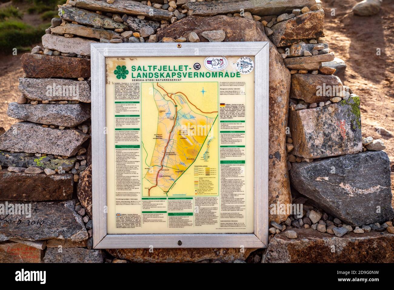 Saltfjellet Infoboard Karte am Polarkreis Zentrum oder Polarsirkelen in Norwegen Stockfoto