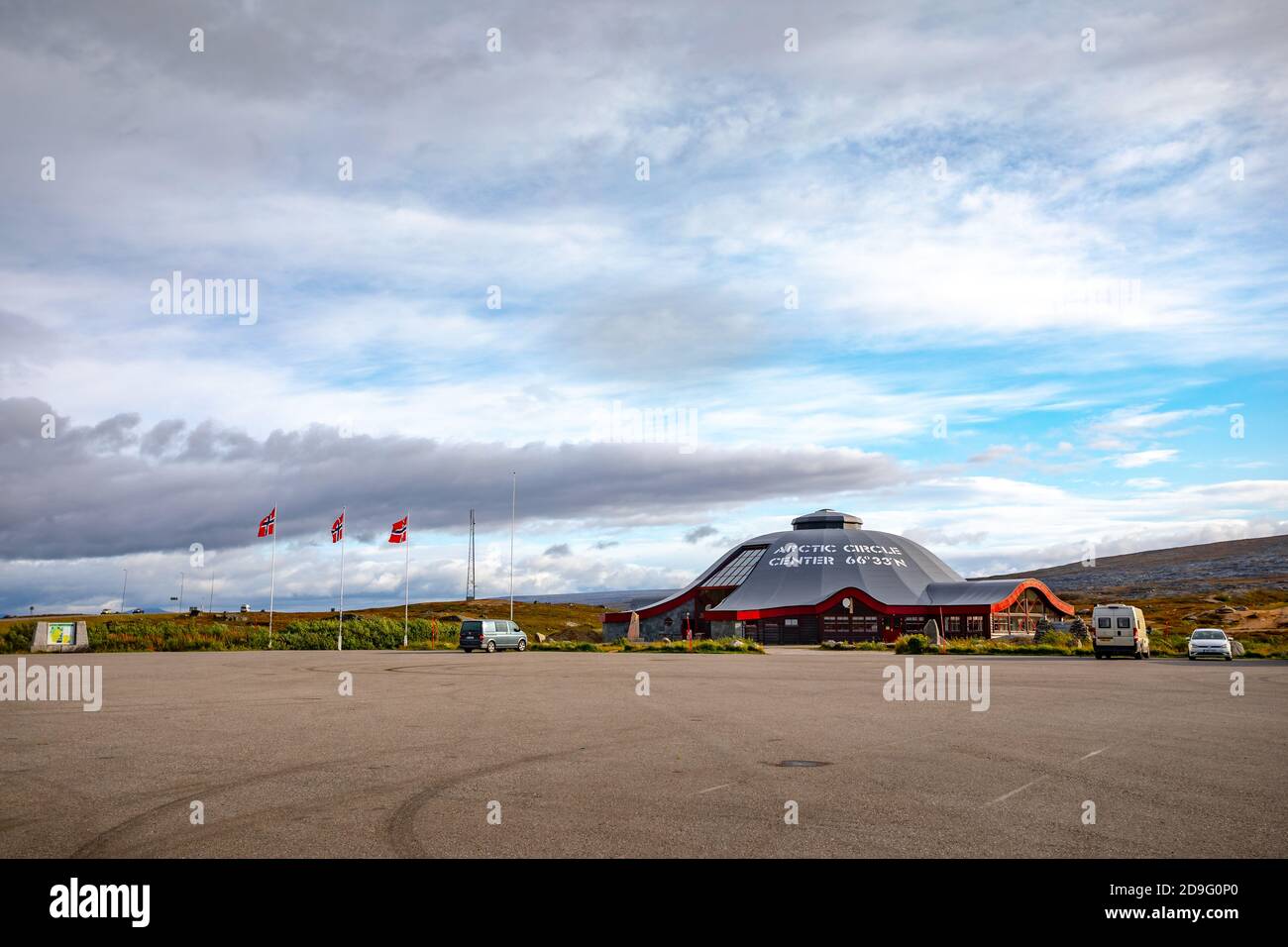 Das Polarkreis Zentrum oder Polarsirkelen in Norwegen Stockfoto