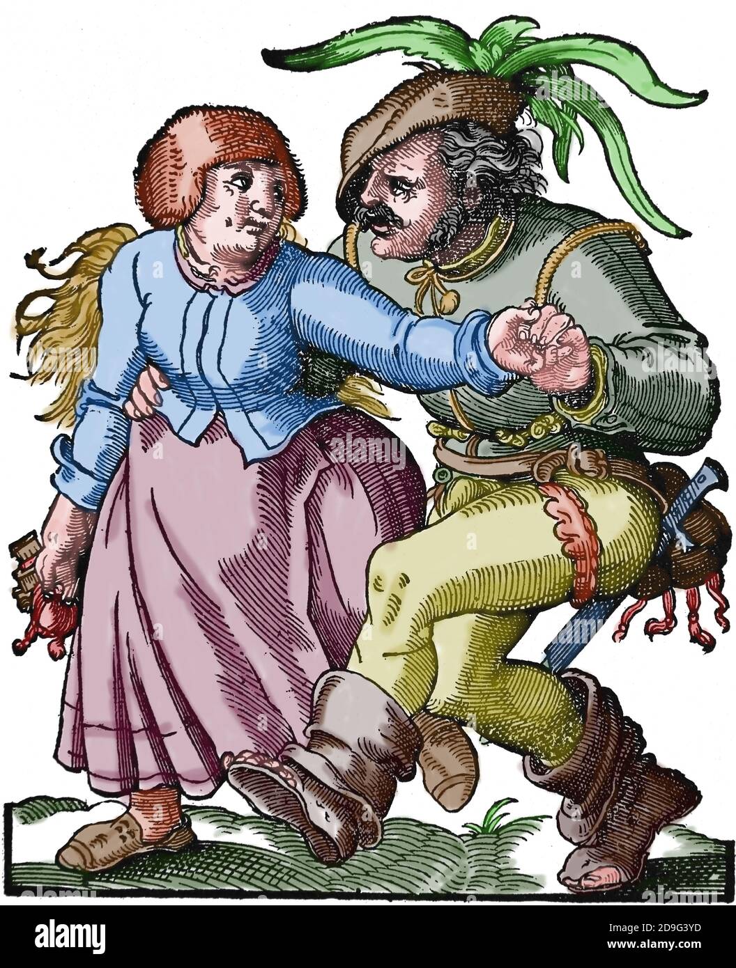 Moderne Zeit. Renaissance. 16. Jahrhundert. Bauernpaar tanzt. Stich von Jost Amman, 1599. Stockfoto