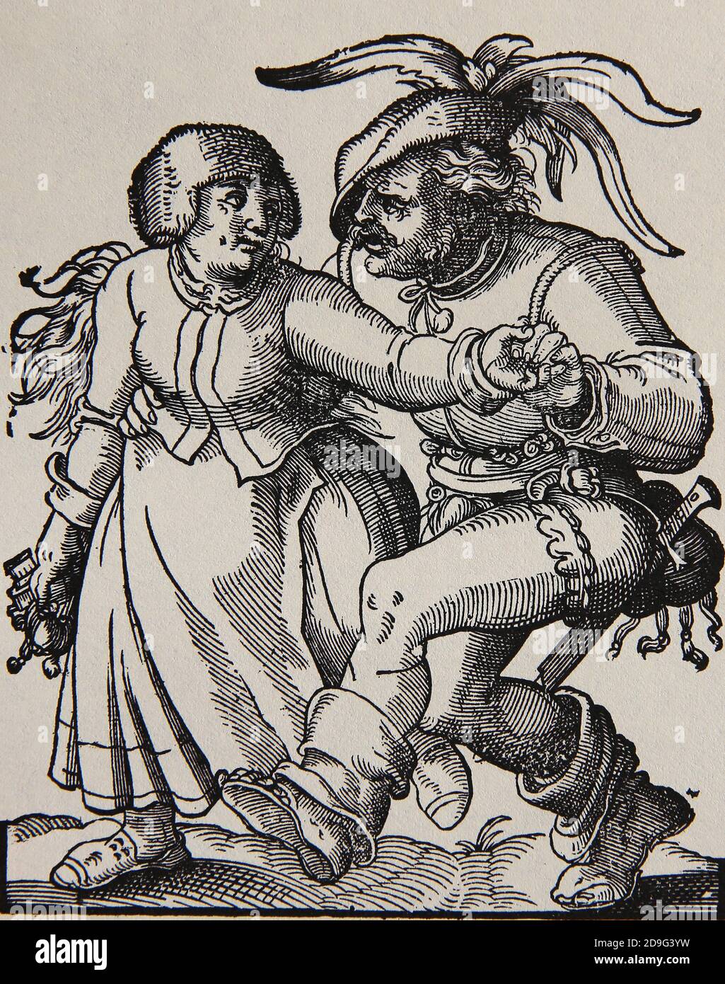 Moderne Zeit. Renaissance. 16. Jahrhundert. Bauernpaar tanzt. Stich von Jost Amman, 1599. Stockfoto