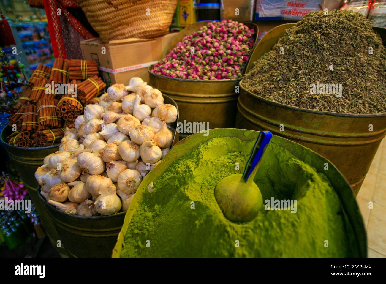 Gewürzstand, Marrakesch Souk, Marokko. Stockfoto