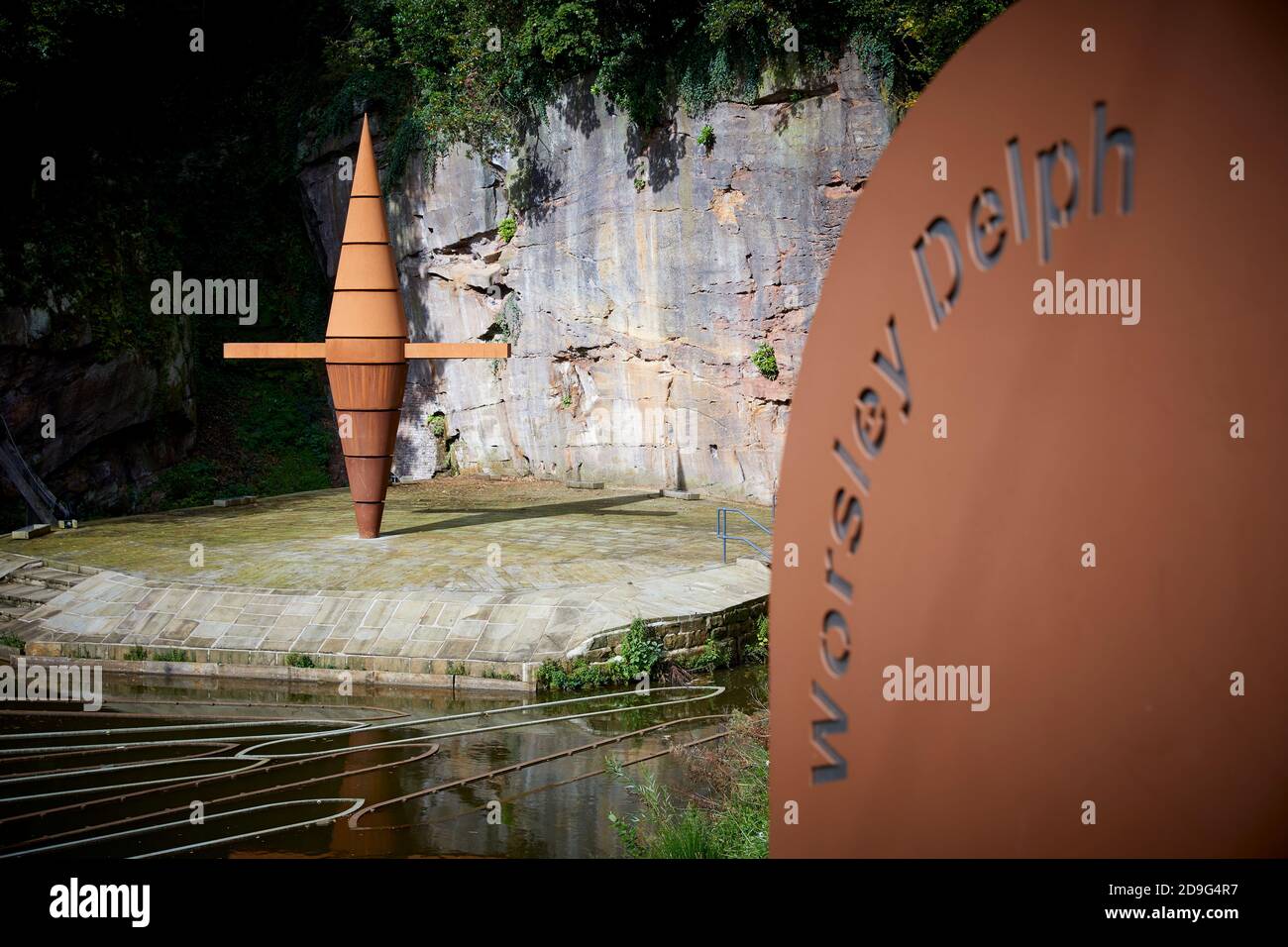 Corten Stahlskulptur für Worsley Delph Becken Projekt von DP Strukturen am Bridgewater Kanal Stockfoto