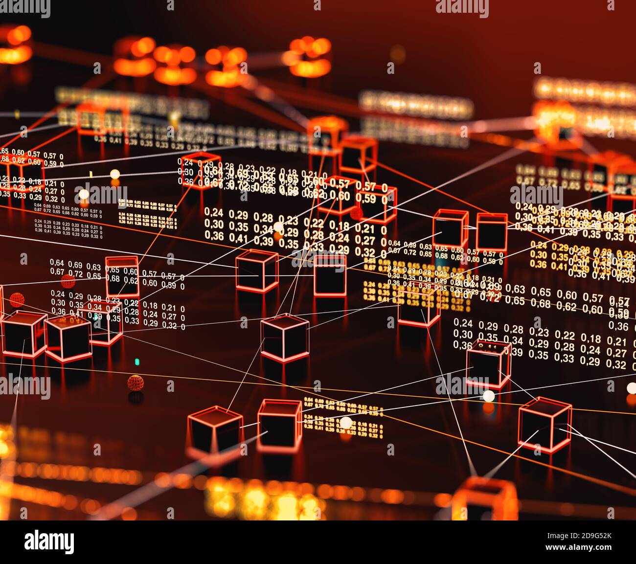 Big Data und Kommunikation. Internet und Datenanalyse im Web. Teamarbeit und IT-Software-Programmierung.3d-Illustration.Technologie und Wissenschaft Stockfoto