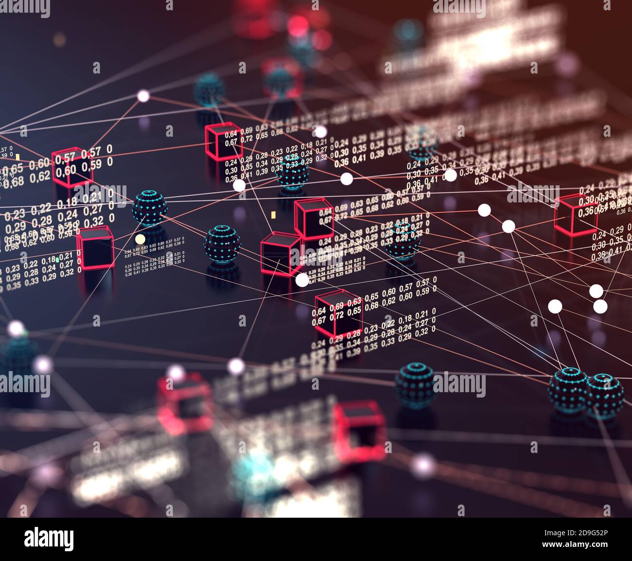 Big Data und Kommunikation. Internet und Datenanalyse im Web. Teamarbeit und IT-Software-Programmierung.3d-Illustration.Technologie und Wissenschaft Stockfoto