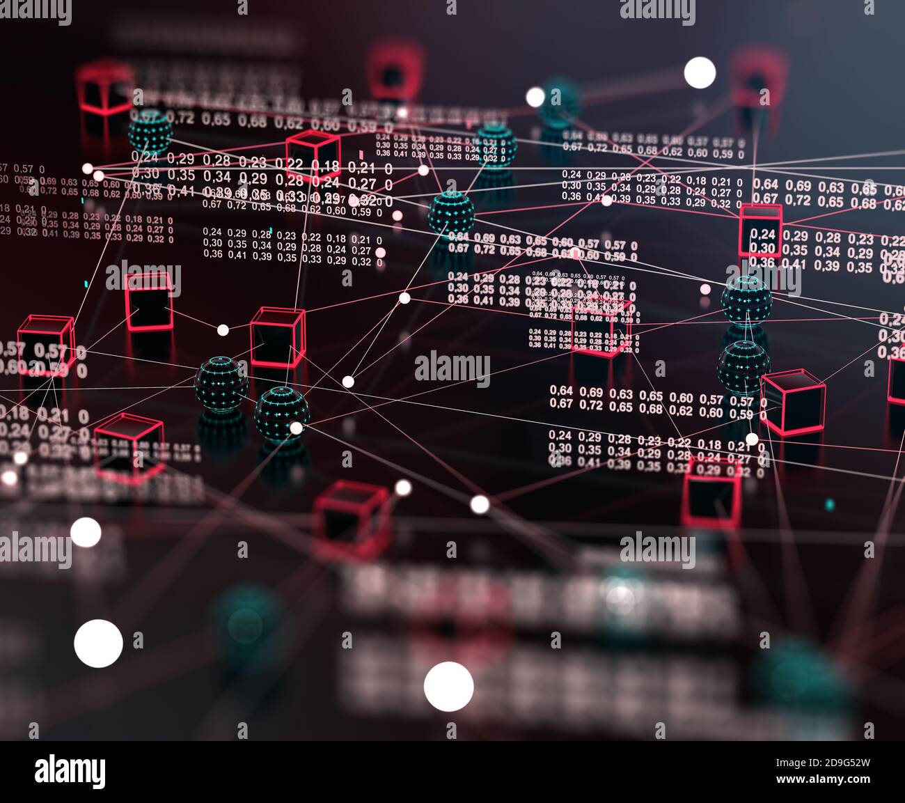 Big Data und Kommunikation. Internet und Datenanalyse im Web. Teamarbeit und IT-Software-Programmierung.3d-Illustration.Technologie und Wissenschaft Stockfoto