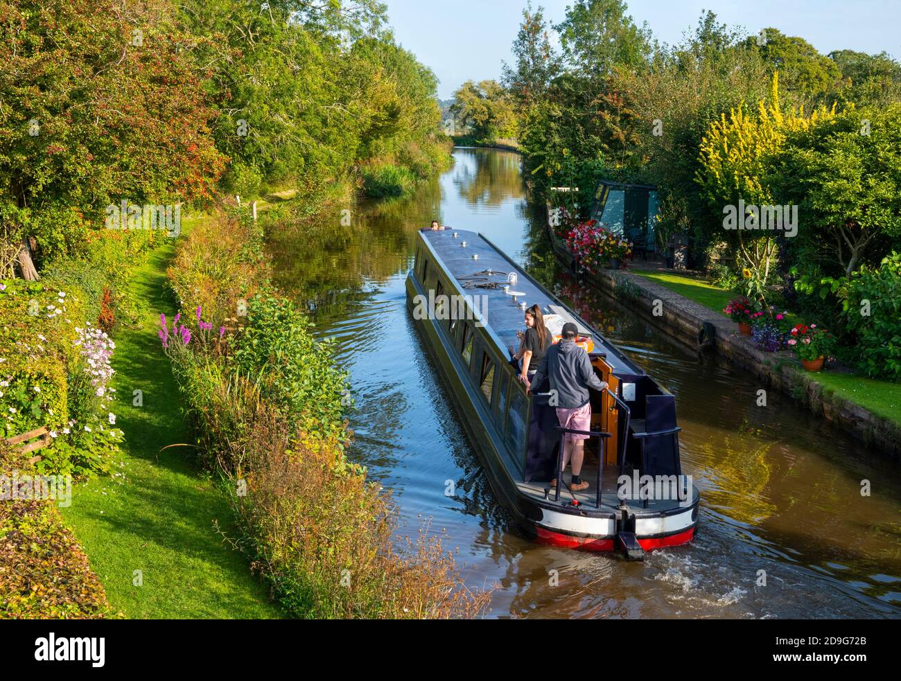 Ein Schmalboot auf dem Llangollen Kanal bei Lower Frankton, Shropshire. Stockfoto