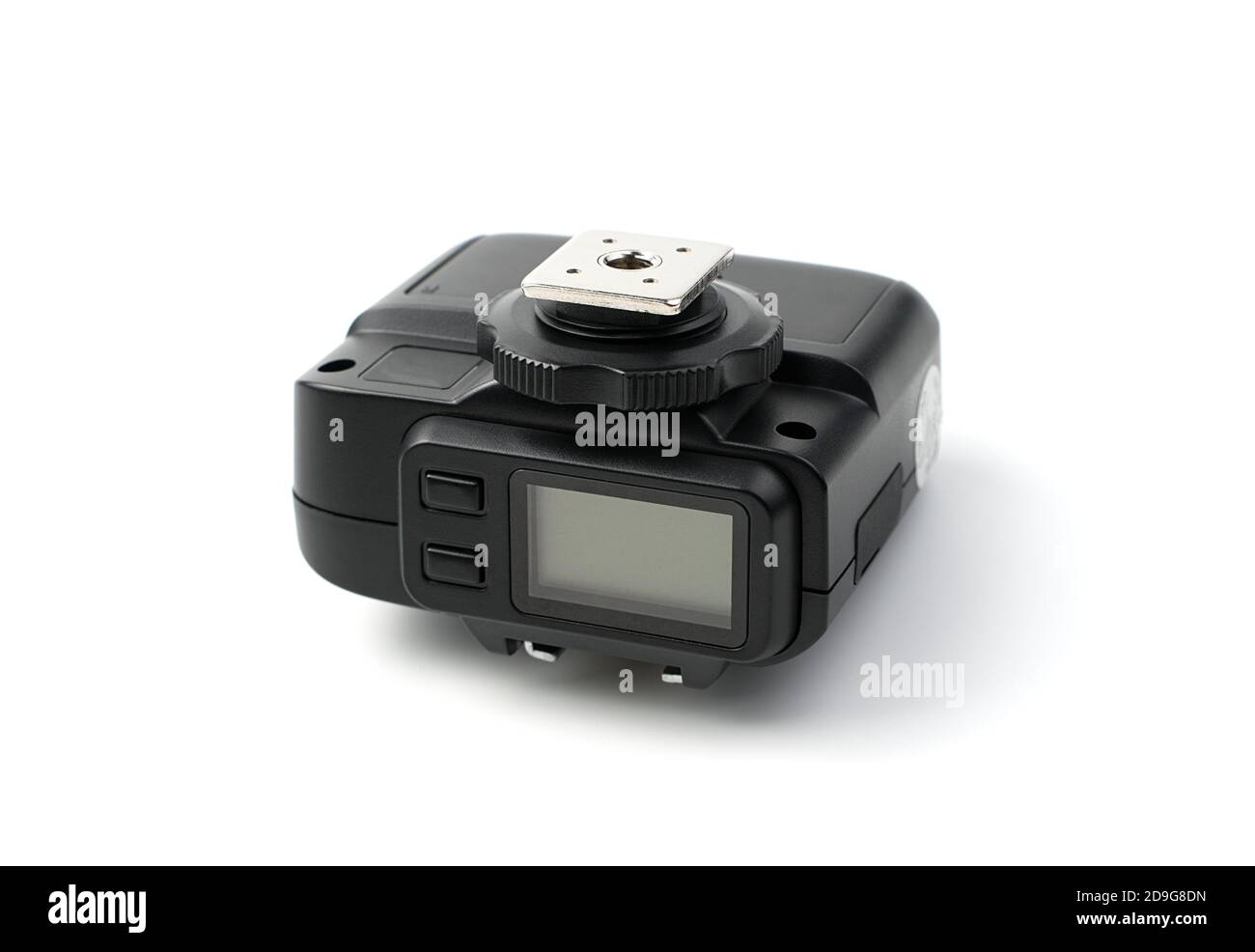 Auslöser für eine Kamera mit Display und Metallschuh. Stockfoto