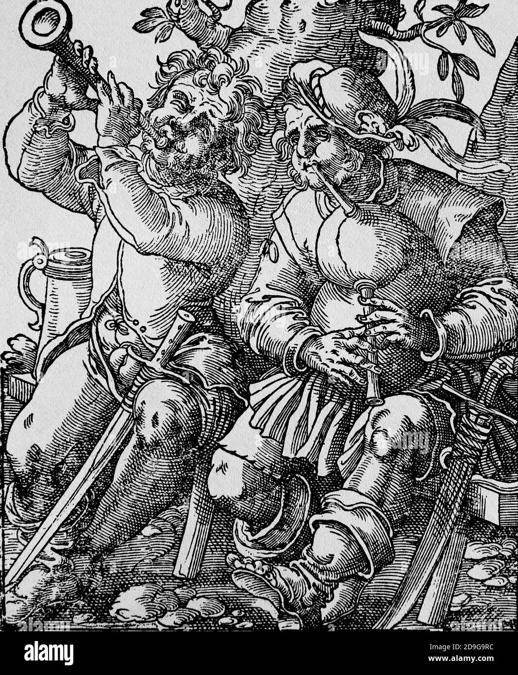 Moderne Zeit. Europa. 16. Jahrhundert. Zwei Musikmusik. Stich von Jost Amman (1539-1591). Stockfoto