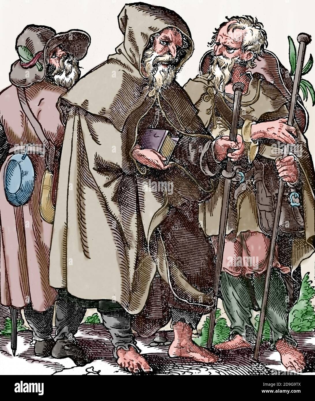 Europa. Baumpilger. Stich von Jost Amman, 1599. Spätere Färbung. Stockfoto