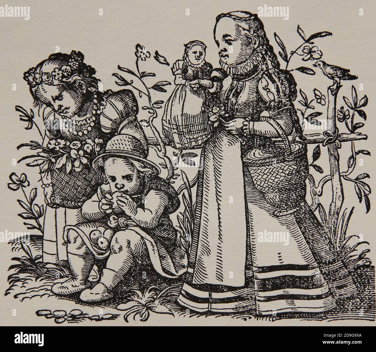 Renissance. 16. Jahrhundert. Mädchen. Stich von Jost Amman (1539-1591). Stockfoto