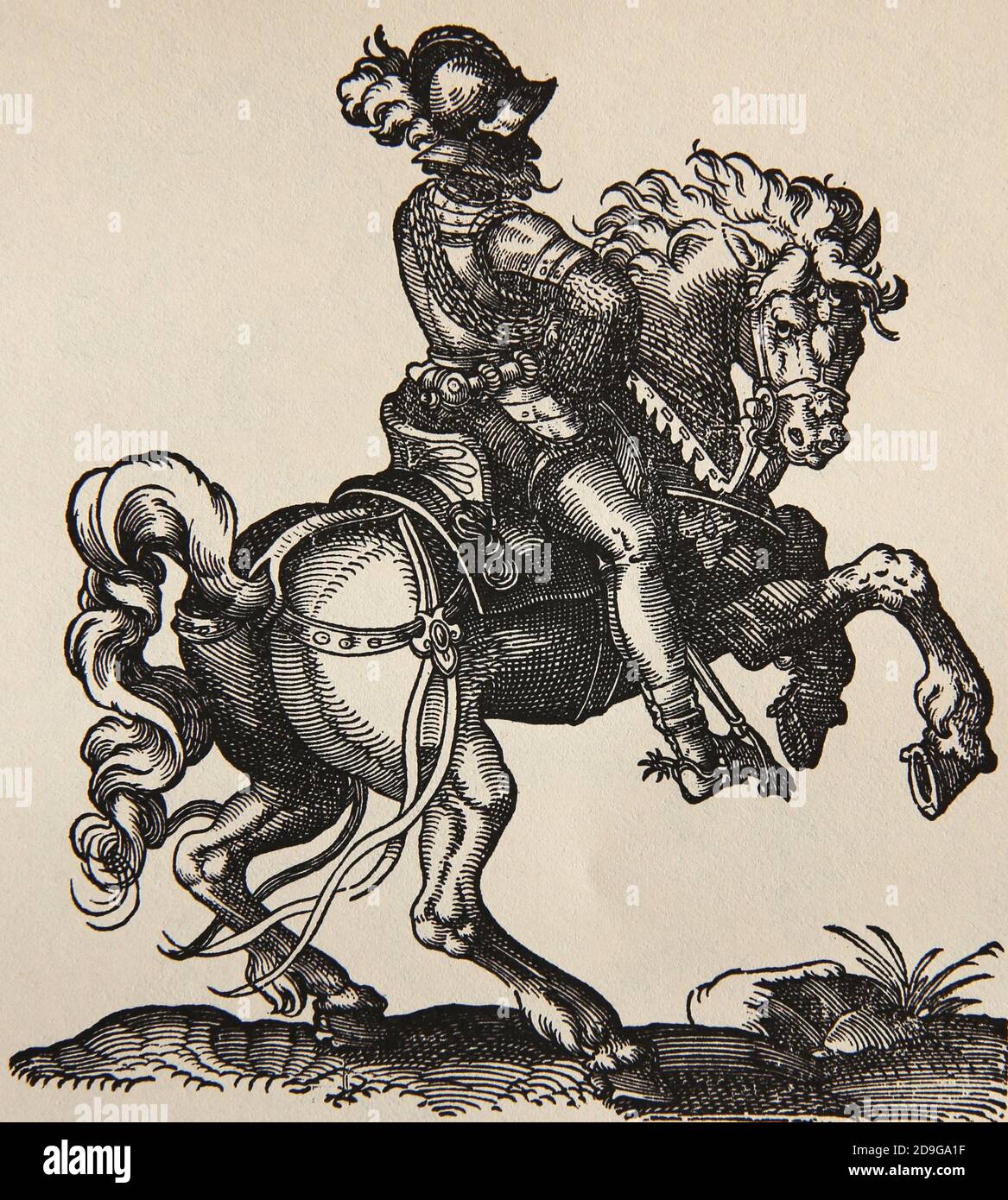 Renaissance. Kavallerist (Soldat in der Kavallerie). Engravinb von Jost Amman, 16. Jahrhundert. Stockfoto