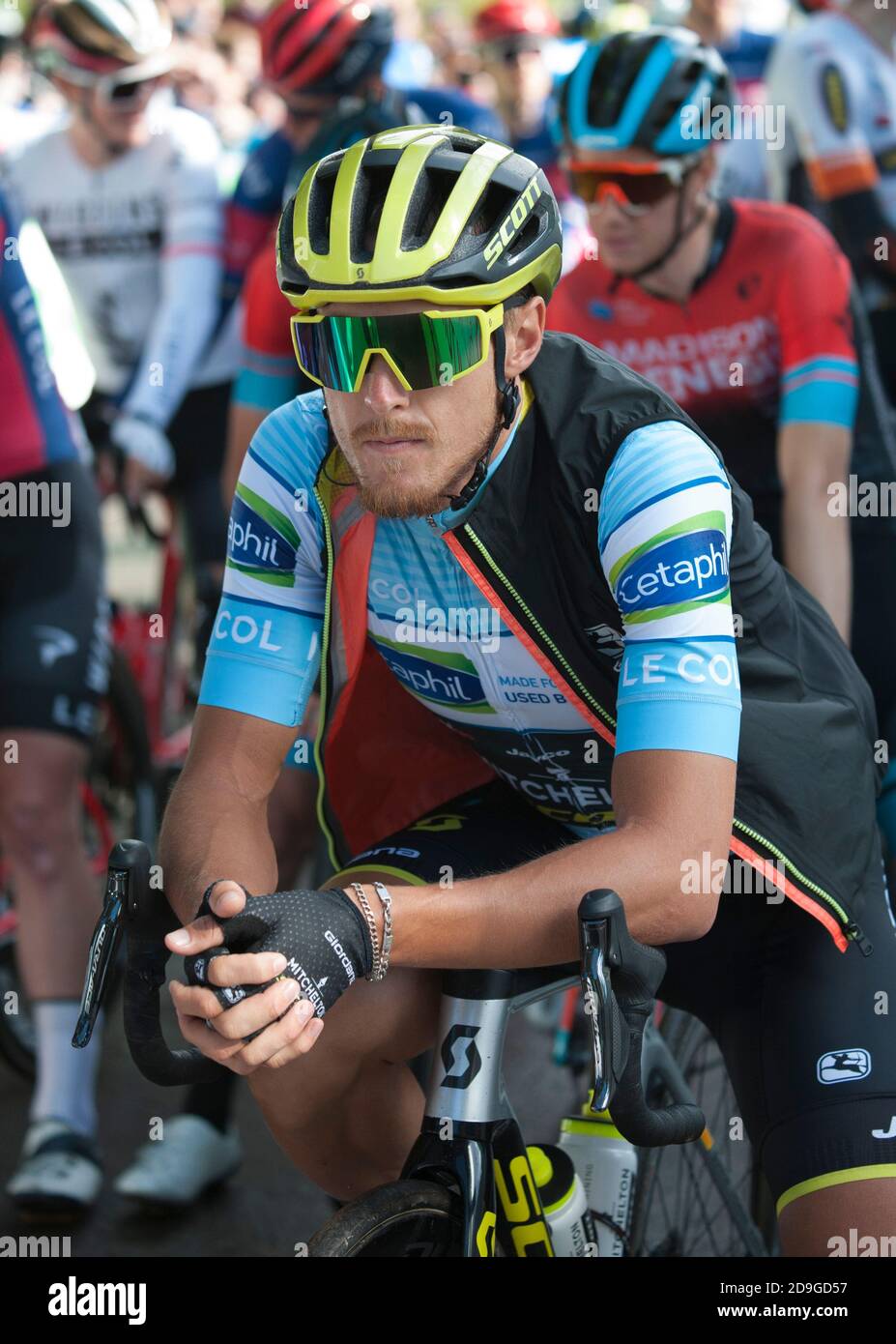 Matteo Trentin. Fahrer nahmen an der Wirral Etappe (Etappe 5) der Tour of Britain 2019 Teil. Die Gesamtwertung wurde von Mathieu van der Poel gewonnen. Stockfoto