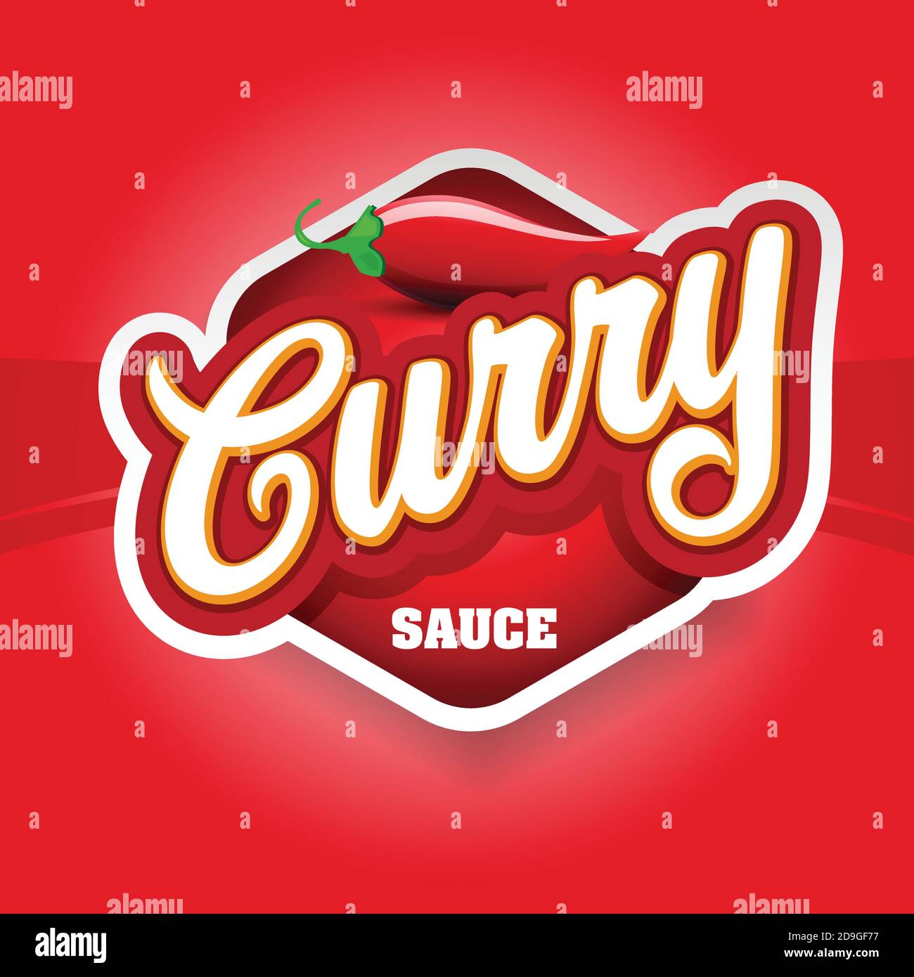 Curry Sauce mit Chili-Schild rot Stock Vektor