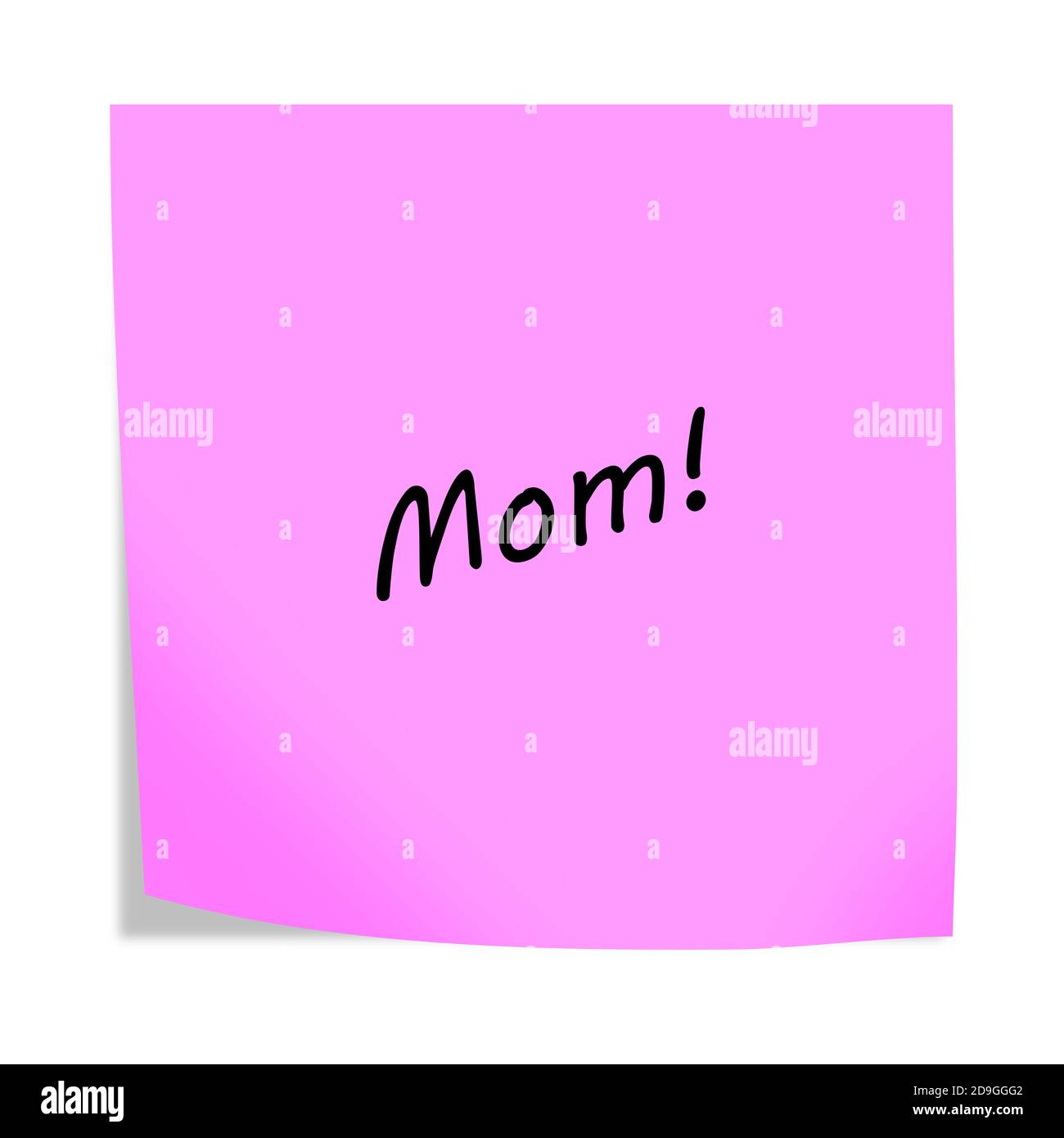 MOM Post Note Erinnerung 3d-Illustration auf weiß mit Ausschnitt Pfad Stockfoto