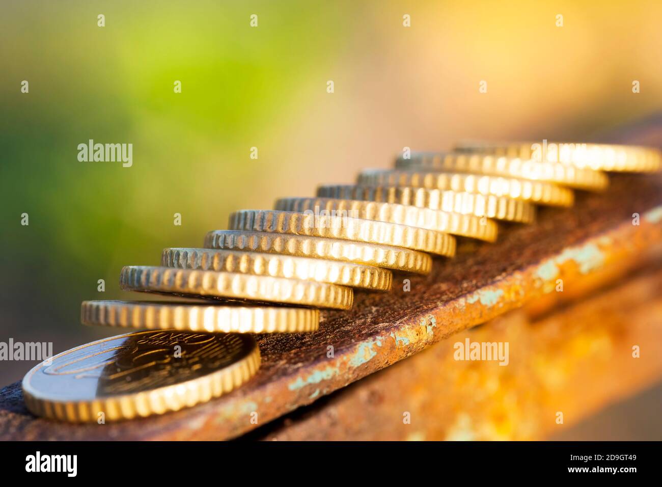 Gold Eurocents Metallmünzen Stockfoto