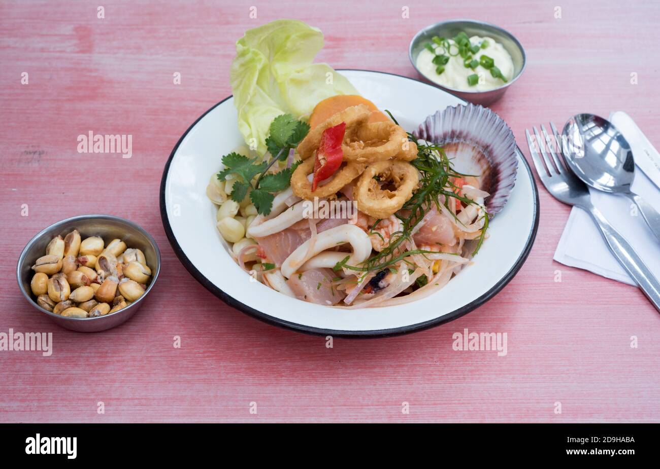 Meeresfrüchte Ceviche, typisches Gericht aus Peru, frisch Stockfoto