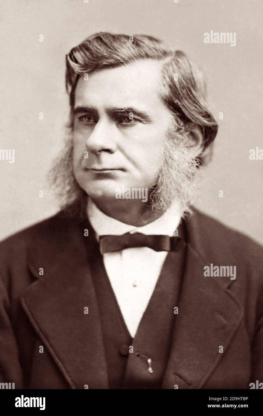 Thomas Henry Huxley FRS (1825–1895), englischer Biologe und Anthropologe, bekannt als 'Darwin's Bulldog', wegen seiner Befürwortung von Charles Darwins Evolutionstheorie und seiner berühmten Evolutionsdebatte 1860 mit Samuel Wilberforce am Oxford University Museum. (Foto von Mora, 1876) Stockfoto