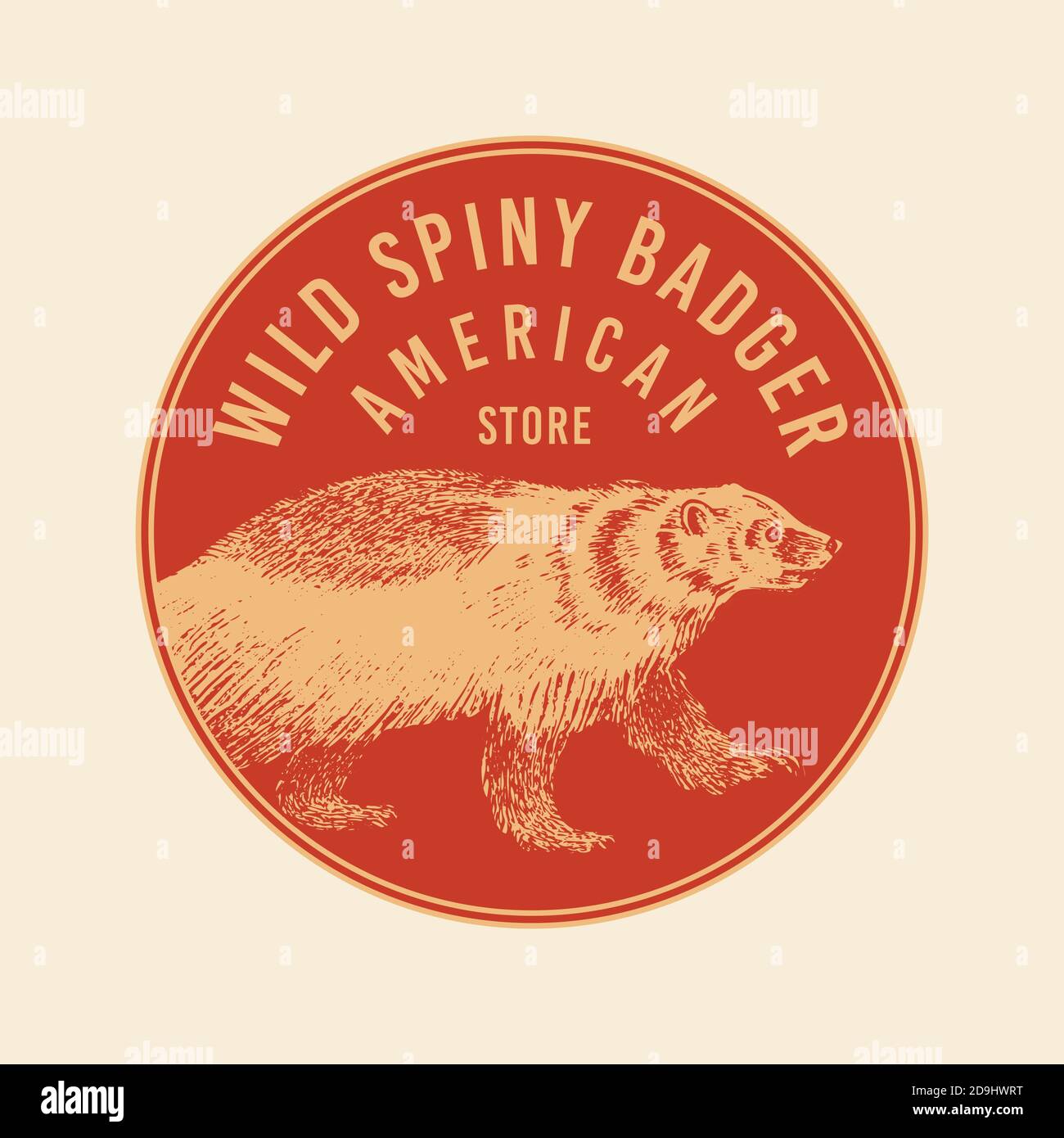 Wild Animals Aufkleber im Vintage Stil. Waldhirsch Biber Elch Wolf Bär Fuchs Marder Dachs Wildschwein Hase. Monochromes Retro-Abzeichen oder -Etikett. Nord Stock Vektor