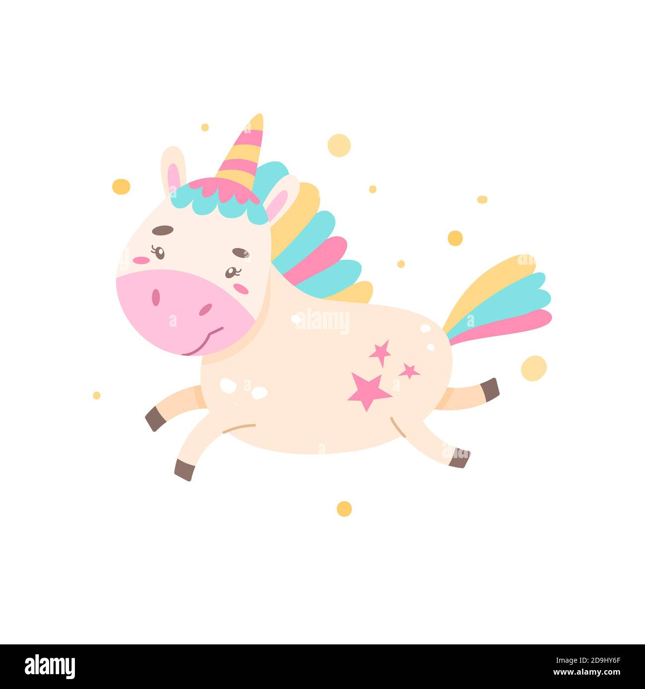 Frohlich Regenbogen Einhorn Lauft Einfache Illustration Auf Einem Isolierten Hintergrund Kann Als Design Fur Schreibwaren Bekleidungsdrucke Verwendet Werden Stockfotografie Alamy