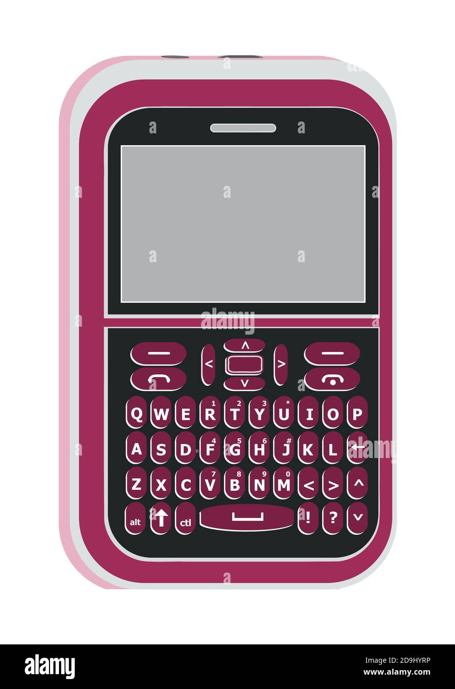 Bild von einer magentafarbenen Farbe, qwerty Handy, Vektor-Grafik-Design mit in weißem Hintergrund. Stockfoto
