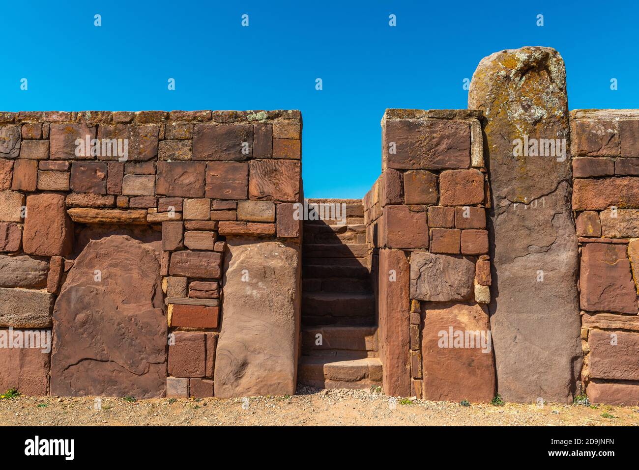 Kalasaya Tempel, archäologische Stätte Tiwanaku oder Tiahuanaco, UNESCO-Weltkulturerbe, Altiplano, La Paz, Bolivien, Lateinamerika Stockfoto