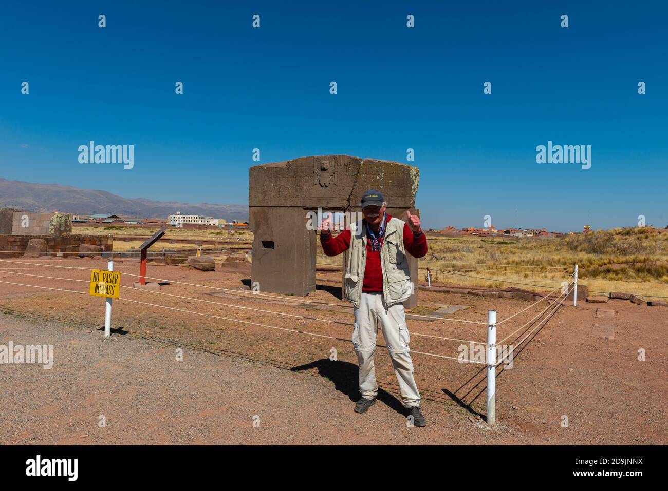 Puerta del sol, Kalasaya, archäologische Stätte Tiwanaku oder Tiahuanaco, UNESCO-Weltkulturerbe, Altiplano, La Paz, Bolivien, Lateinamerika Stockfoto