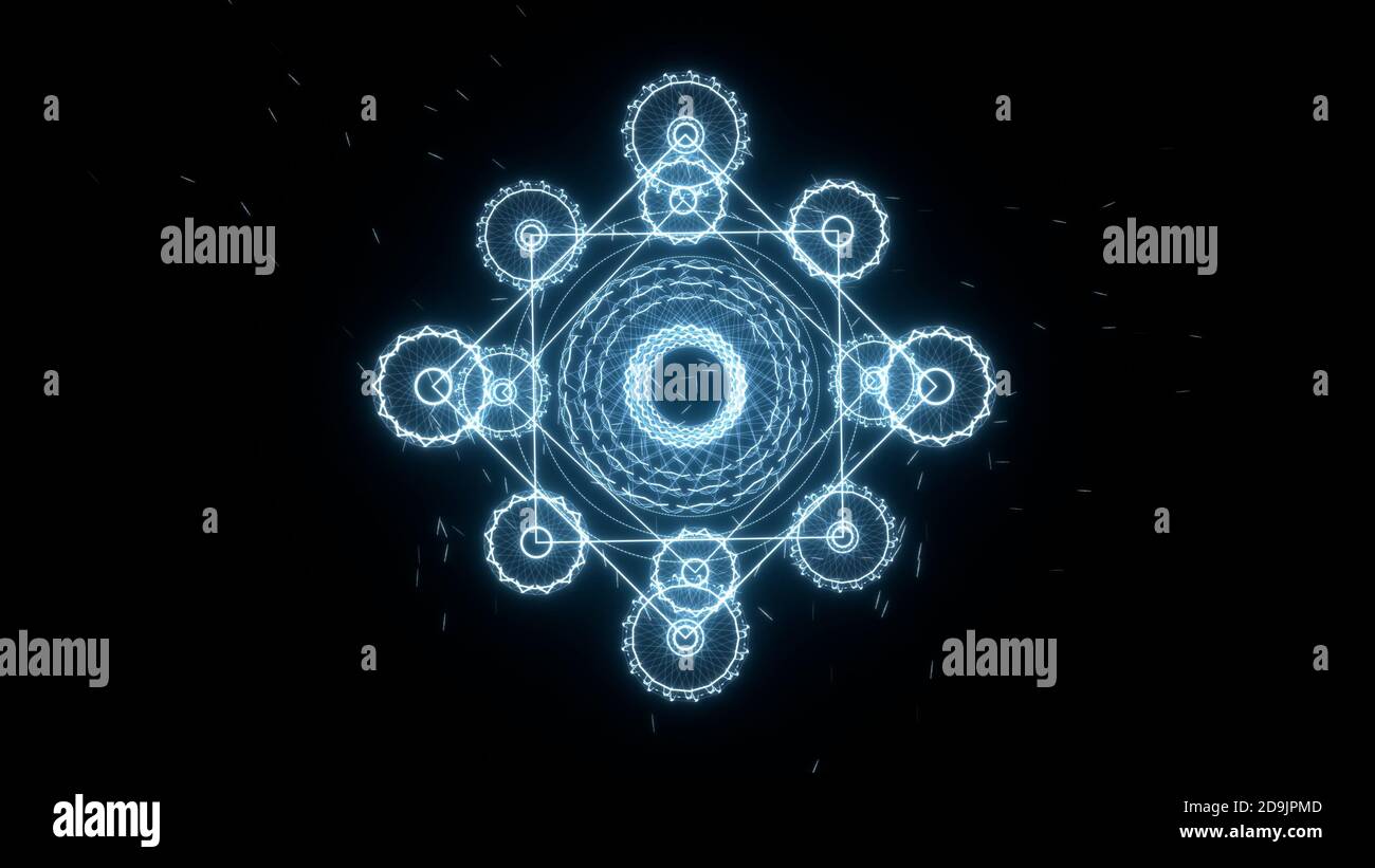 Abstract 3D, Mystical Energy Power Shield mit leuchtendem Licht und selectric Funken, 3D Render Stockfoto