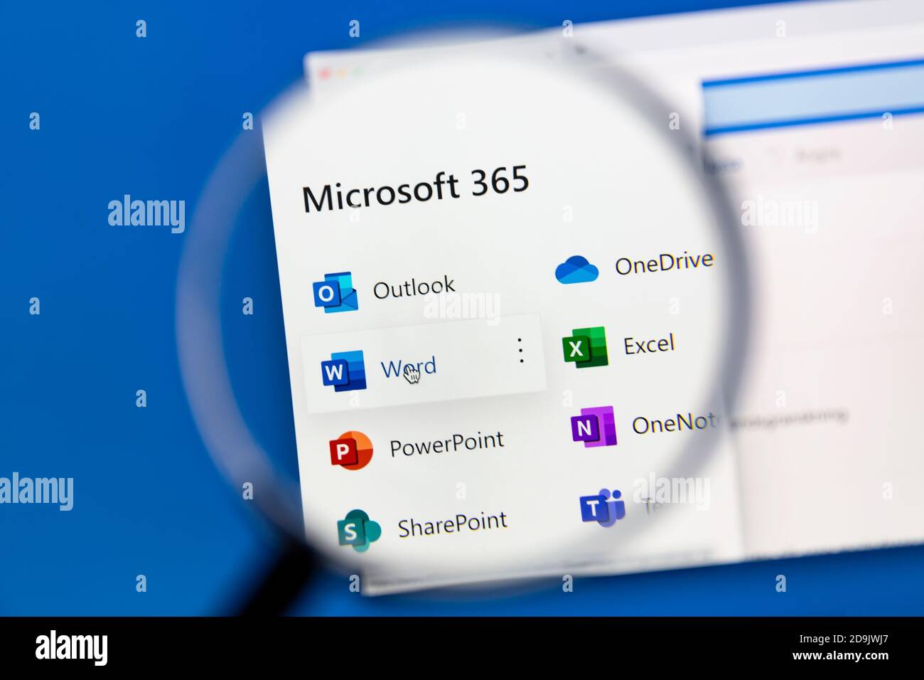 Ostersund, Schweden - 6. November 2020: Microsoft 365 Web-Apps auf einem Computerbildschirm. Microsoft Office ist eine Office-Suite, die von Microsoft erstellt wurde Stockfoto
