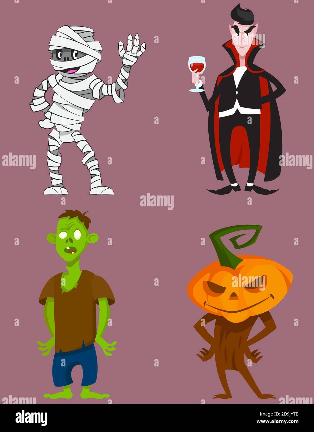 Set von stehenden Monstern. Halloween-Figuren im Cartoon-Stil. Stock Vektor