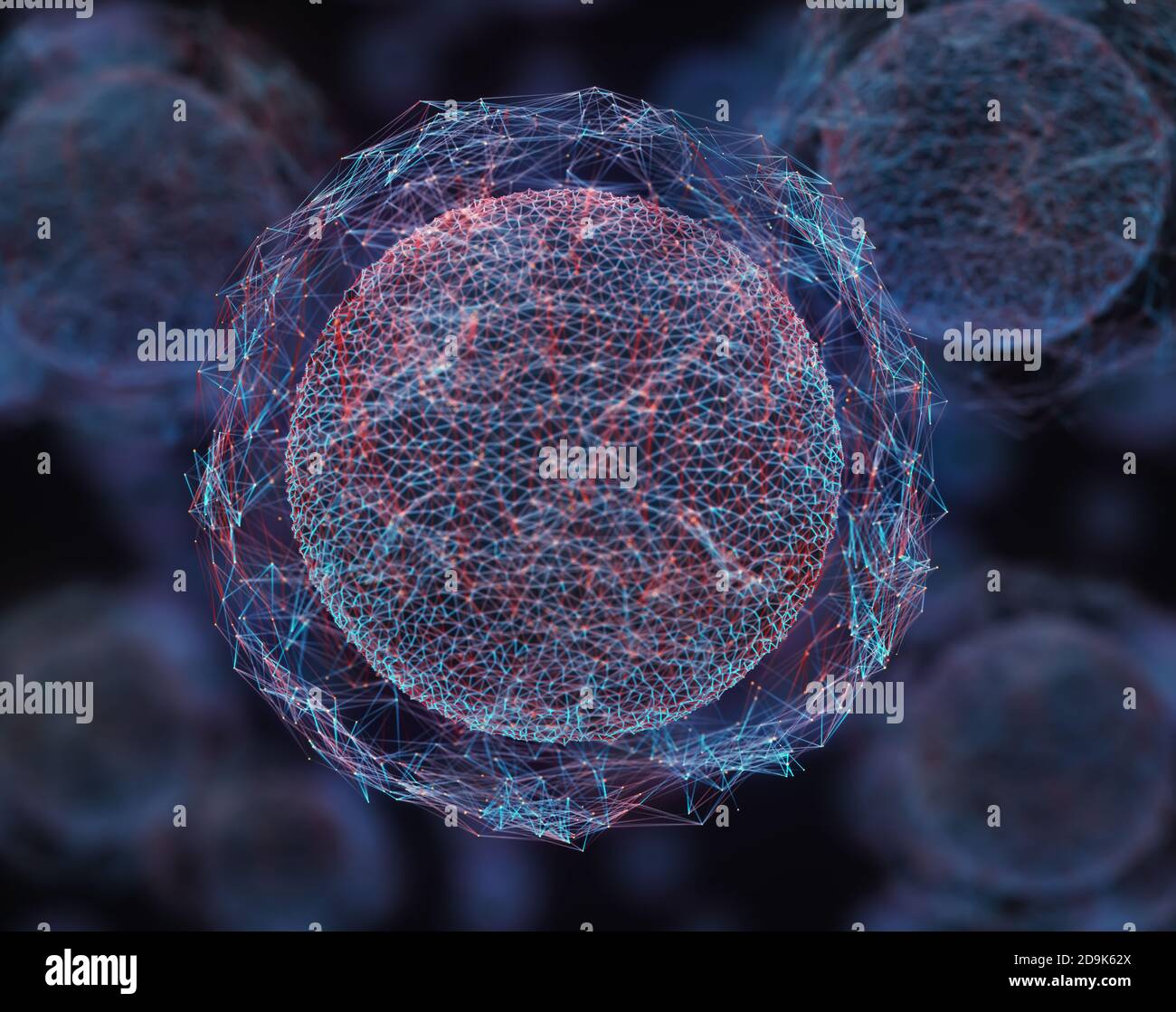 Biotechnologie oder Biotechnologie und Untersuchung von Zellen und Mikroorganismen. 3D-Illustration, Konzept von Wissenschaft und Technologie in der Welt der Zellen und Mikroorga Stockfoto